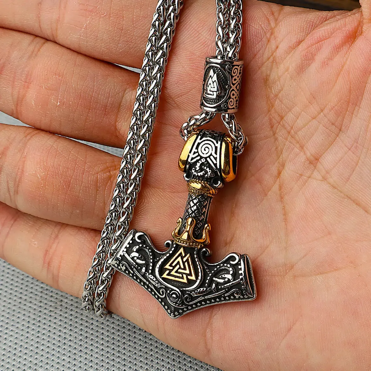 Viking Vintage Thor Hammer Pendant Necklace sold by Polyalien product image thumbnail 3