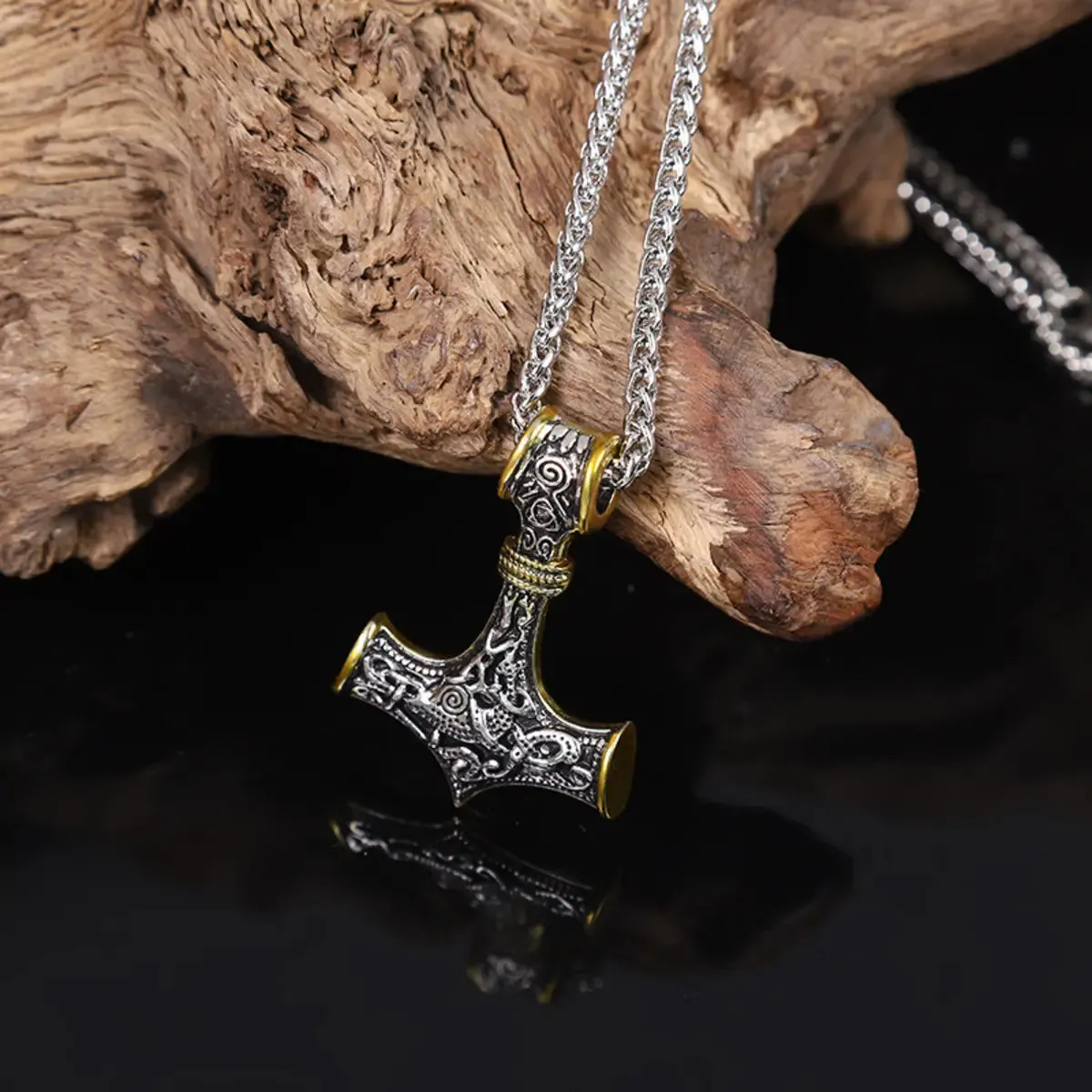 Viking Vintage Pirate Rune Hammer Pendant Necklace sold by Polyalien