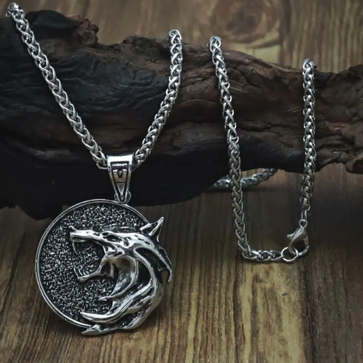 Viking Wolf Head Pendant Medallion Pendant Necklace sold by Polyalien