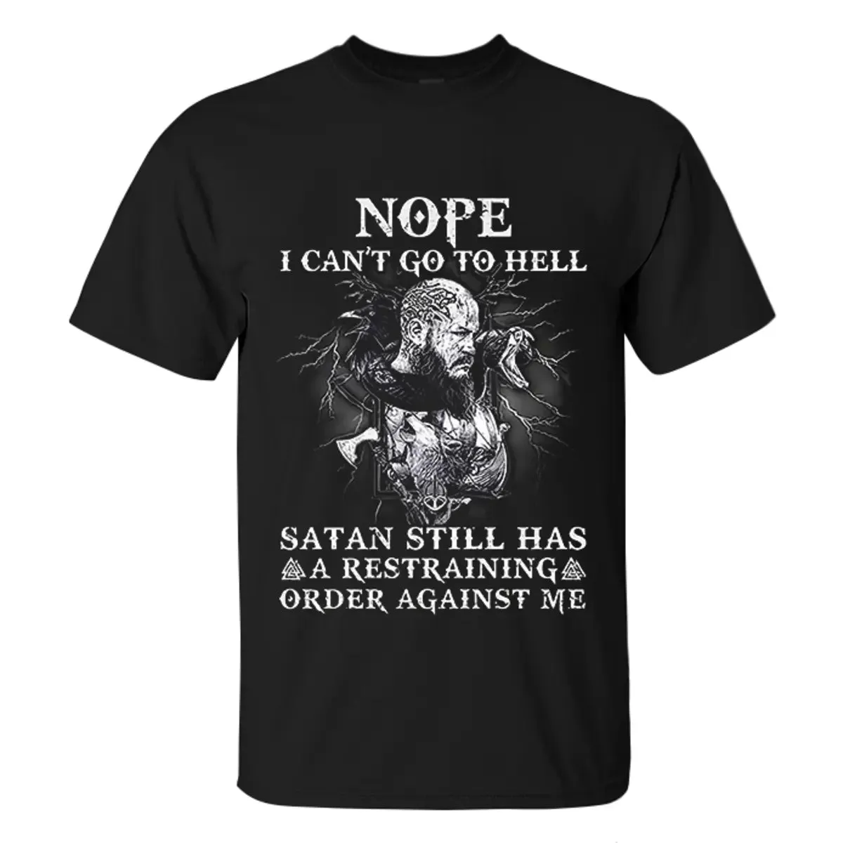Viking Nope I Can't Go To Hell Satan Still Has A Restraining Order Against Me Printed Men's T-shirt sold by Polyalien product image thumbnail 2