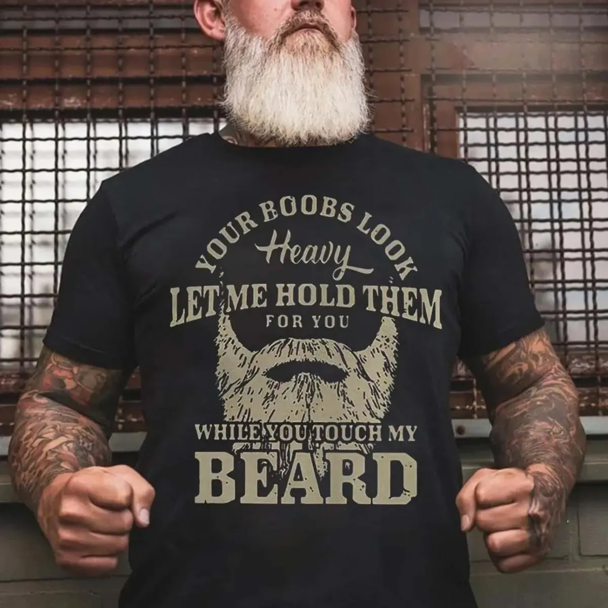 Viking Your Boobs Look Heavy Let Me Hold Them For You While You Touch My Beard Printed Men's T-shirt sold by Polyalien