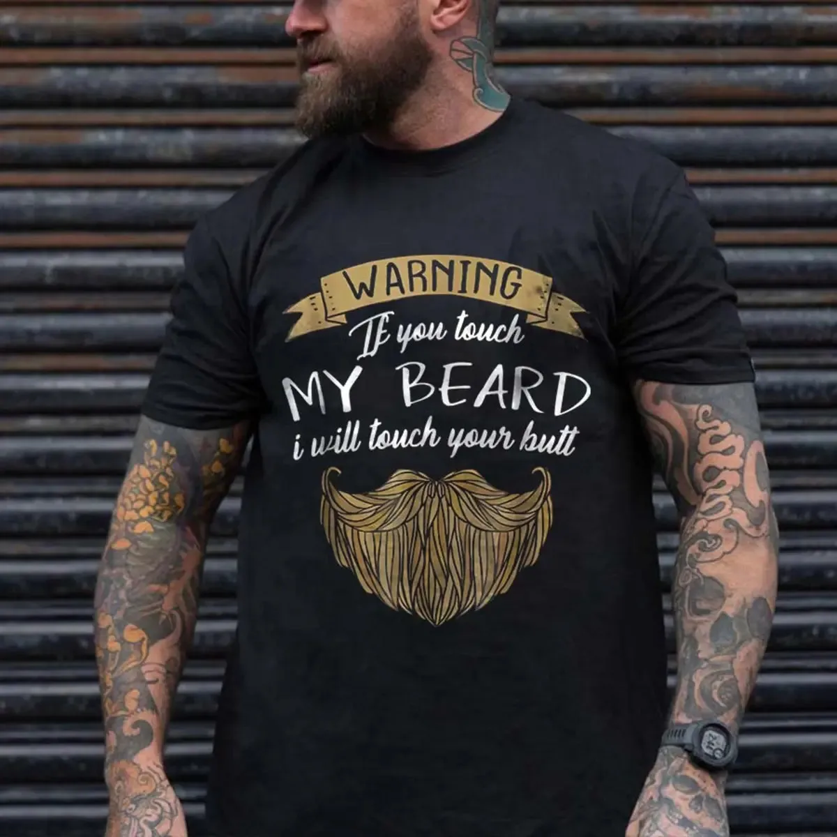 Viking Warning If You Touch My Beard I Will Touch Your Butt Printed Men's T-shirt sold by Polyalien