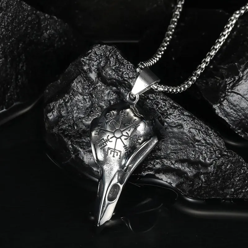 Viking Vintage Raven Skull Runes Pendant Necklace sold by Polyalien