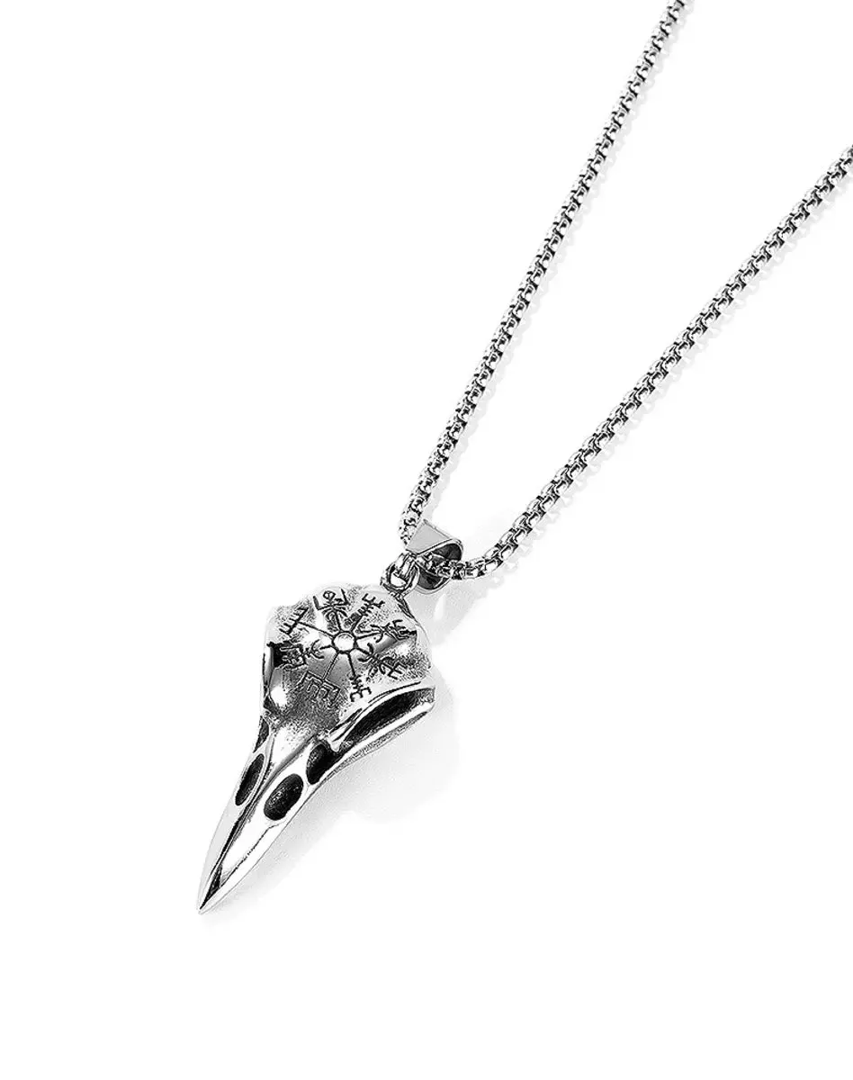 Viking Vintage Raven Skull Runes Pendant Necklace sold by Polyalien product image thumbnail 3