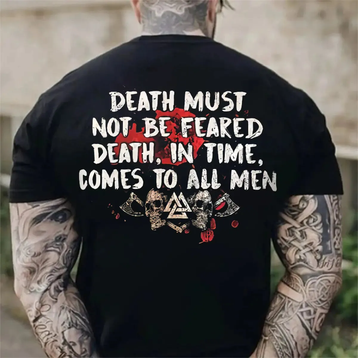 Viking Death Must Not Be Feared Death, In Time, Comes To All Men Printed Men's T-shirt sold by Polyalien