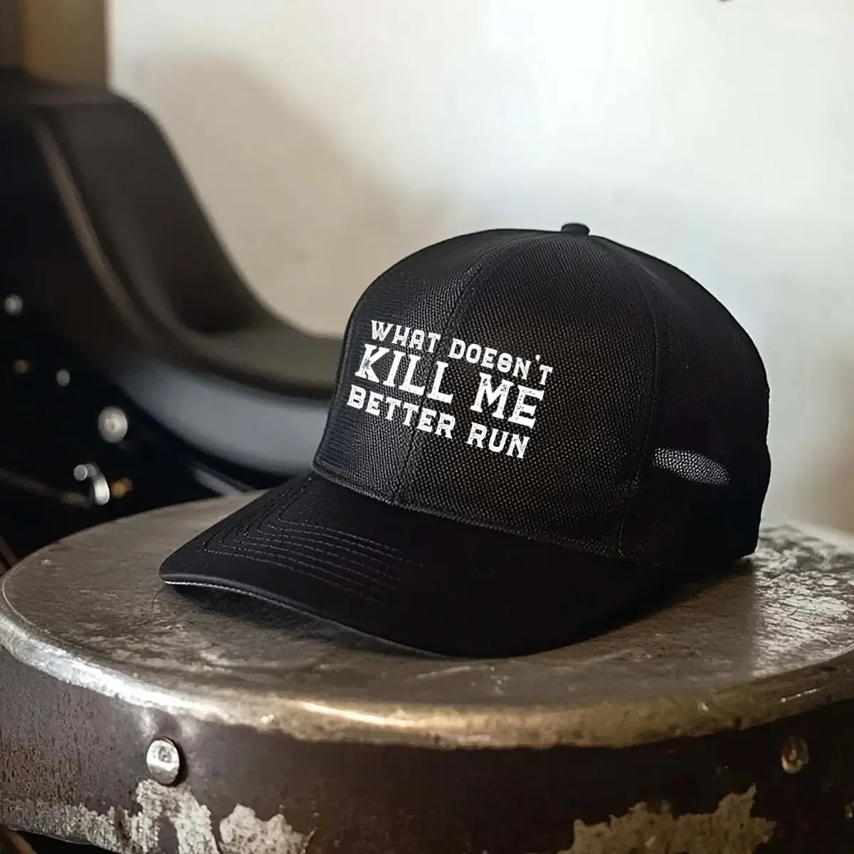 What Doesn't Kill Me Better Run Printed Baseball Cap sold by Polyalien