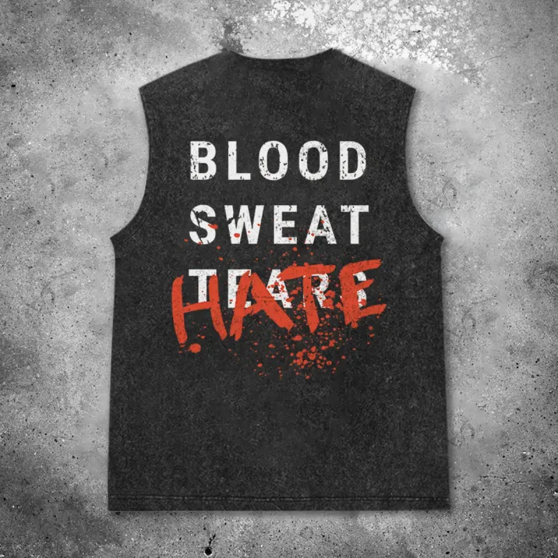 Blood Sweat Hate Printed Men's Washed Vest sold by Polyalien
