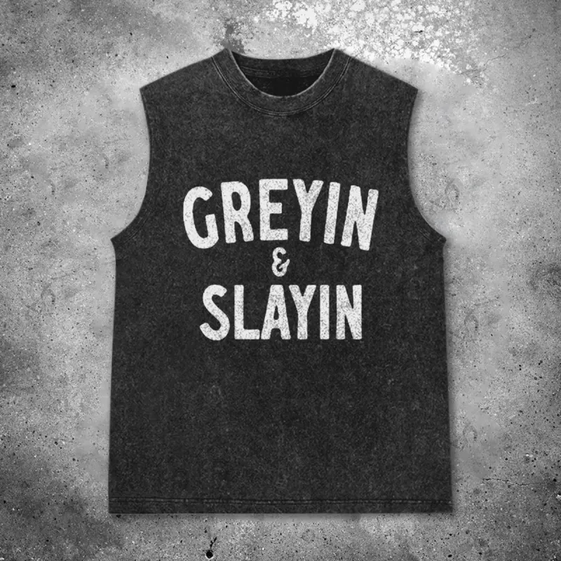 Greyin & Slayin Printed Men's Washed Vest sold by Polyalien