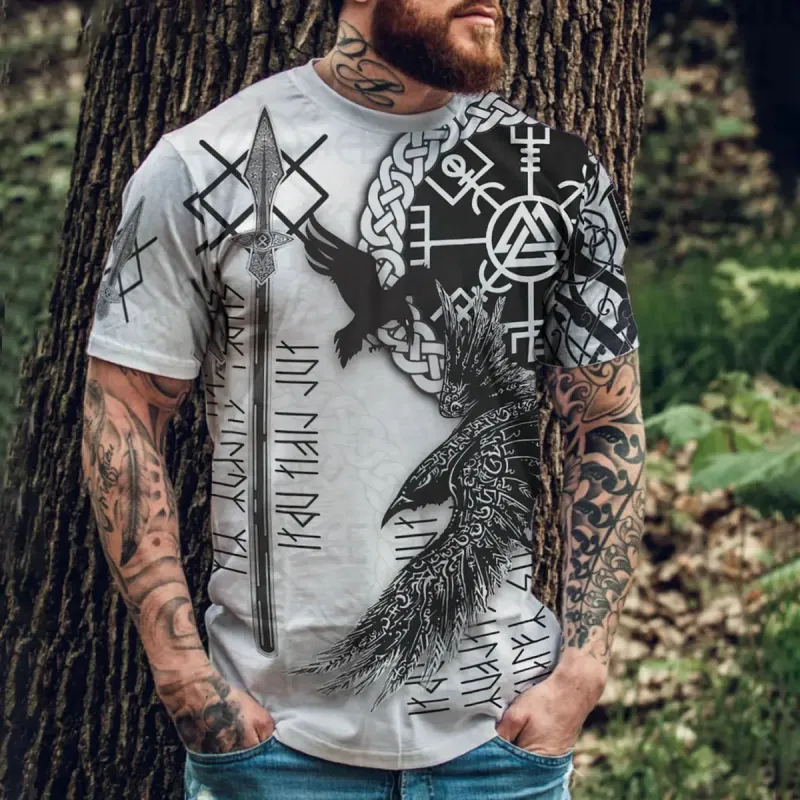 Viking Symbol Raven Printed Men's T-shirt made by Polyalien
