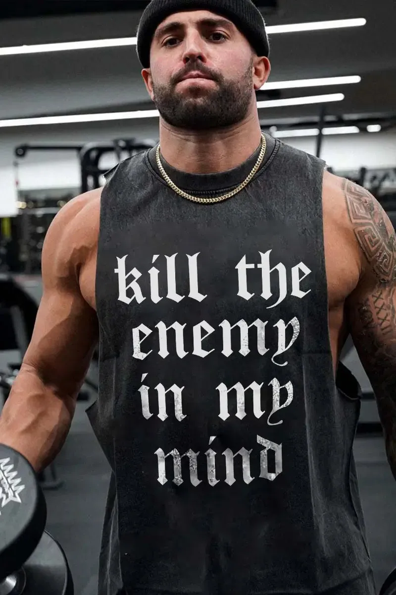 Kill The Enemy In My Mind Printed Men's Washed Vest sold by Polyalien