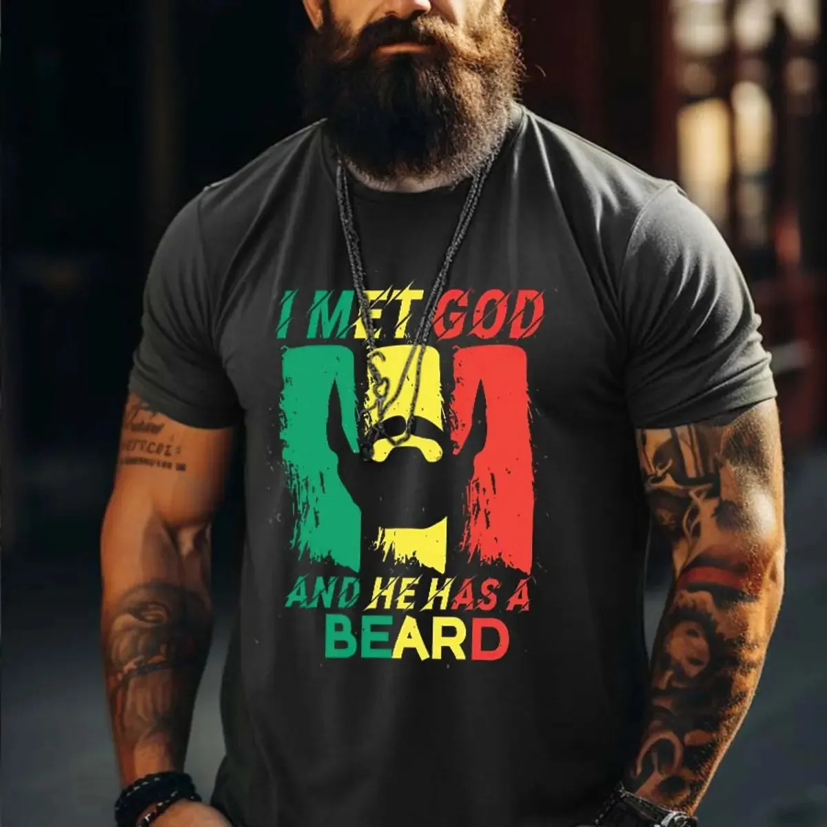 Viking I Met God And He Has A Beard Printed Men's T-shirt sold by Polyalien