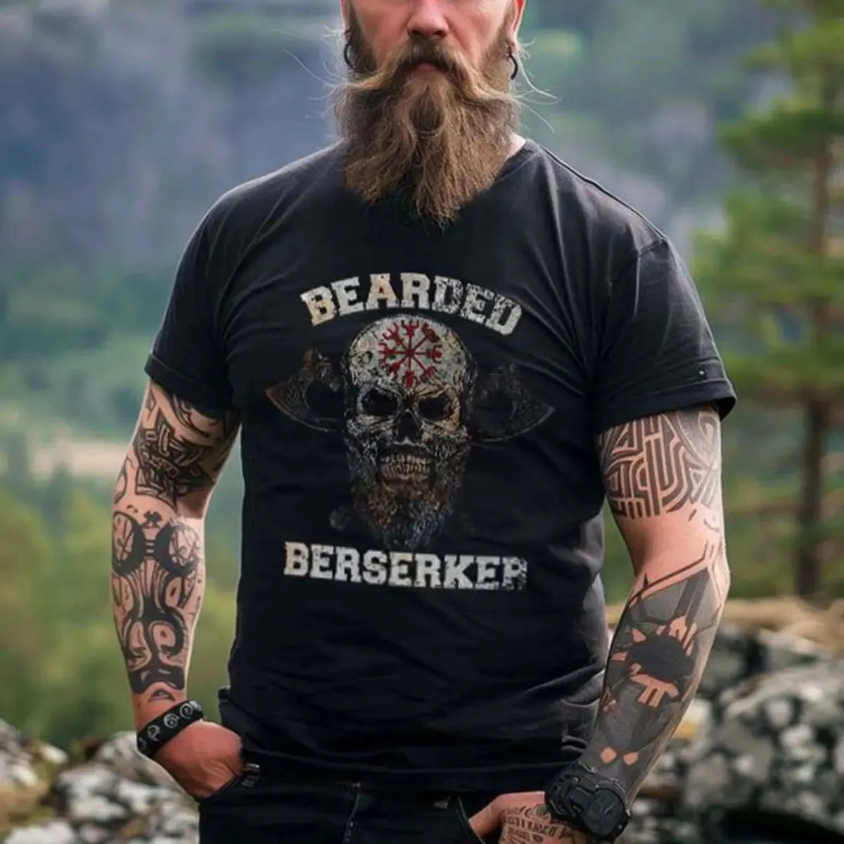 Viking Bearded Berserker Printed Men's T-shirt sold by Polyalien