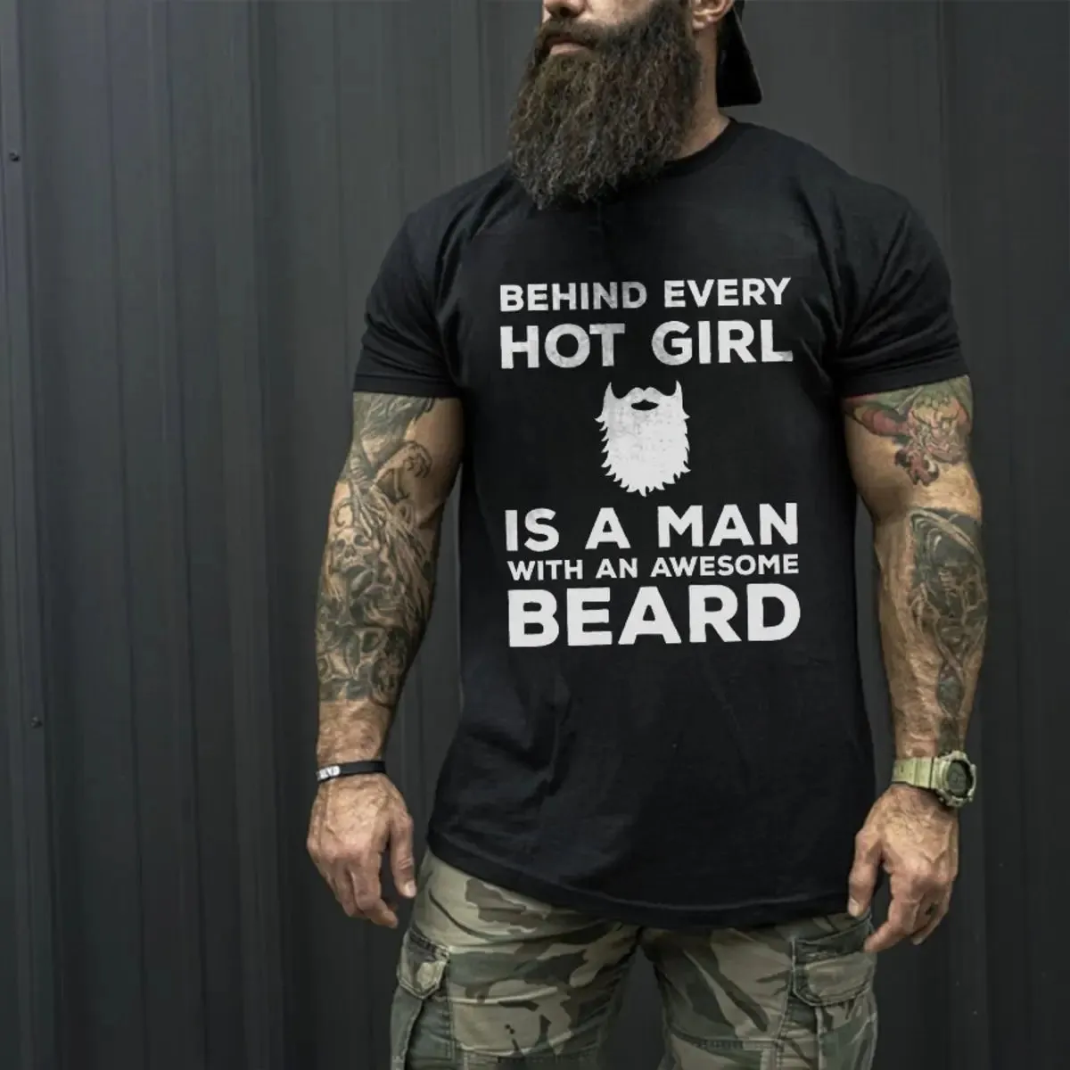 Viking Behind Every Hot Girl Is A Man With An Awesome Beard Printed Men's T-shirt sold by Polyalien