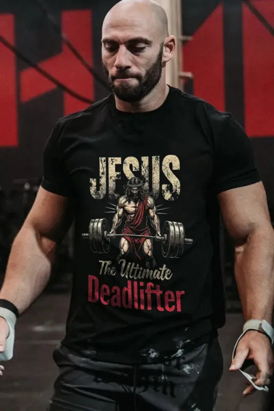 Jesus The Ultimate Deadlifter Printed Men's T-shirt made by Polyalien