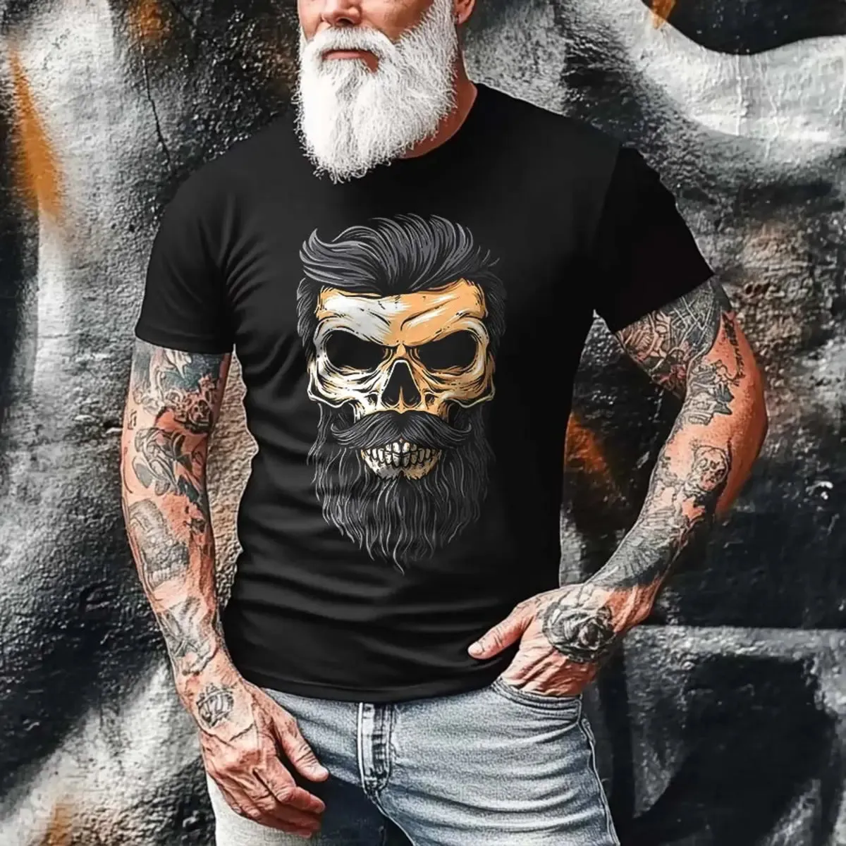Viking Bearded Skull Printed Men's T-shirt sold by Polyalien