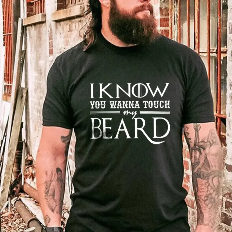 Viking I Know You Wanna Touch My Beard Printed Men's T-shirt sold by Polyalien