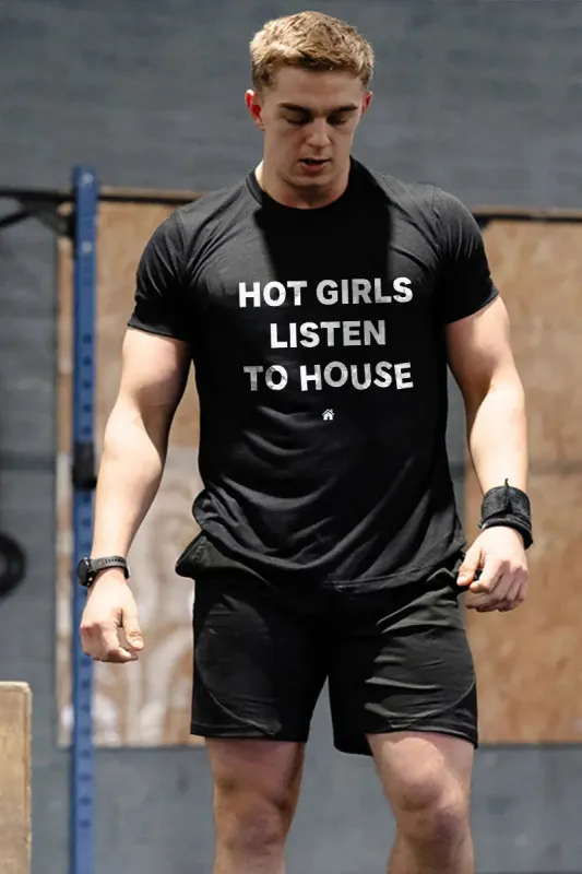 Hot Girls Listen To House Printed Men's T-shirt sold by Polyalien