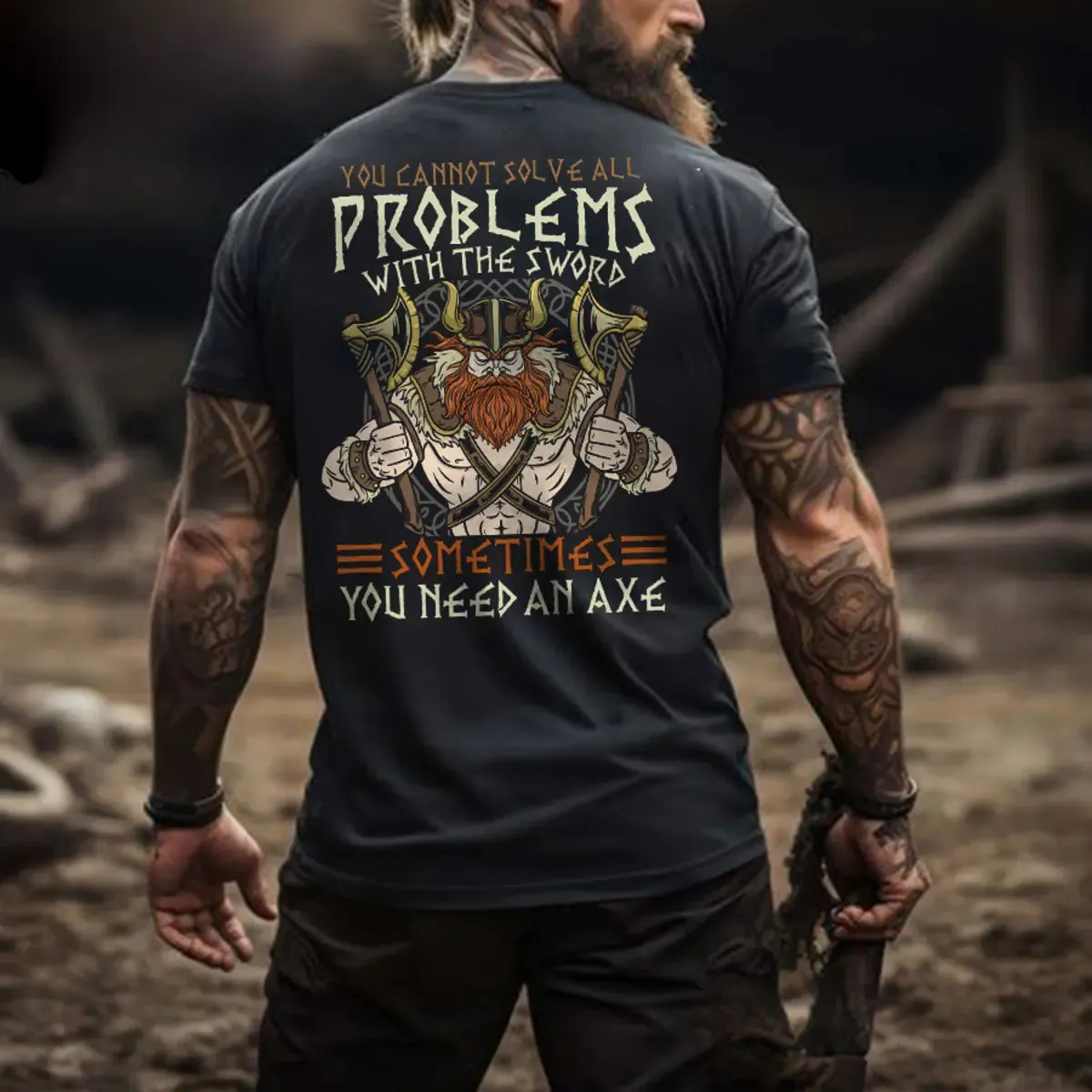 Viking You Cannot Solve All Problems With The Sword Printed Men's T-shirt sold by Polyalien