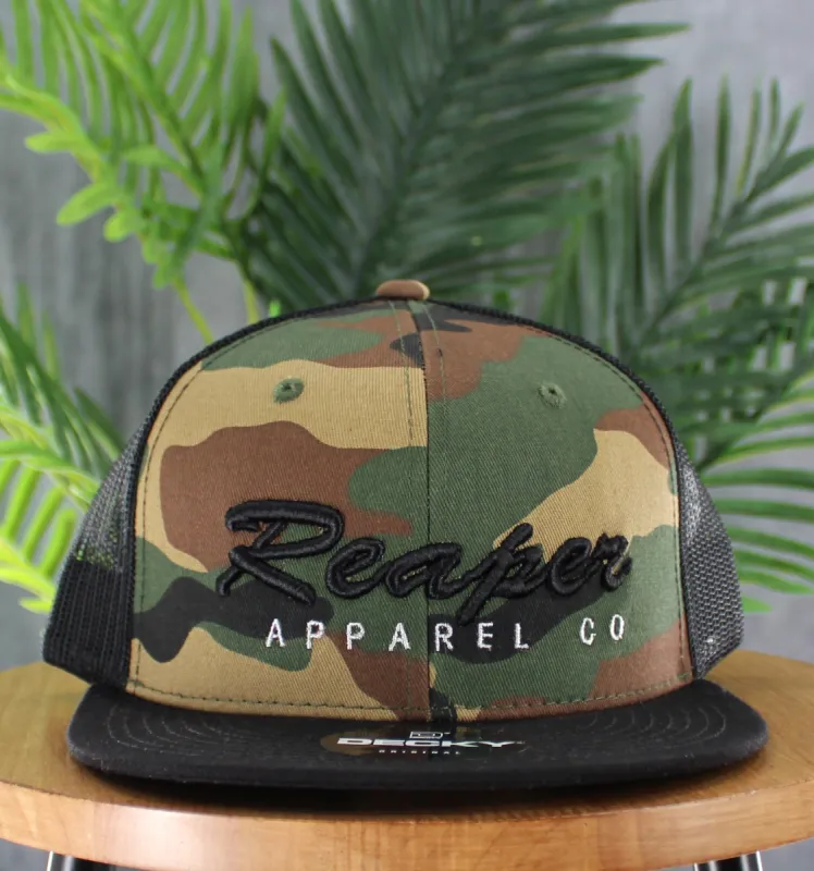 Reaper Camo Script Snapback sold by Reaper Apparel Co
