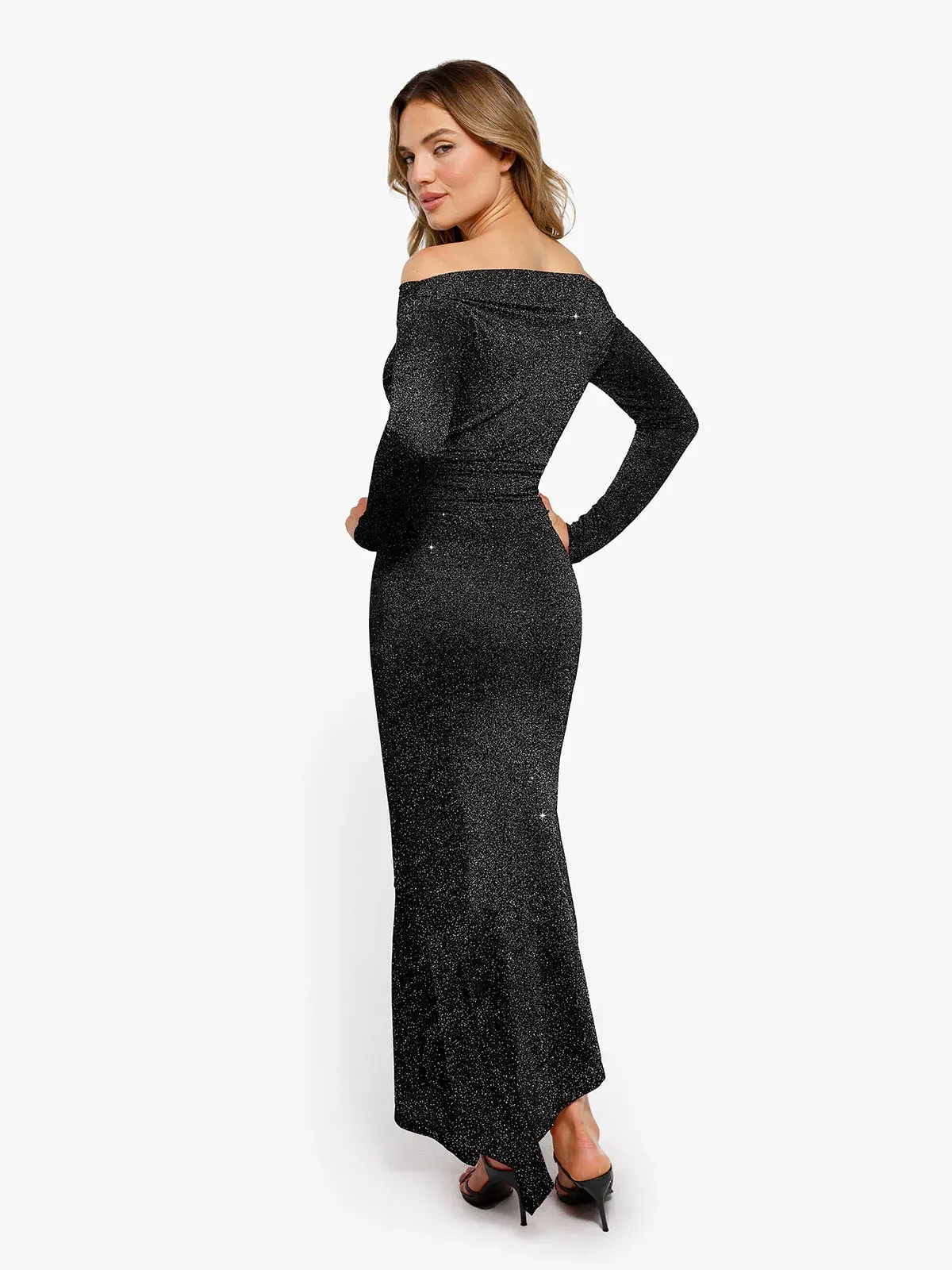Shapewear Metallic Knit Long Sleeve Slim Mermaid Maxi Dress sold by Popilush product image thumbnail 4