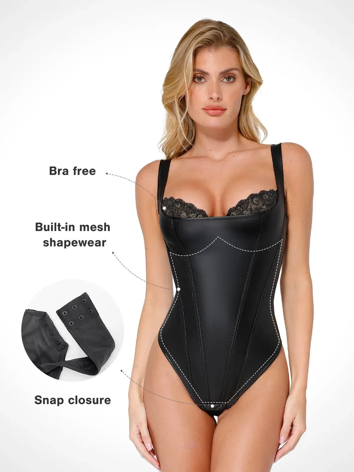 Shapewear Faux Leather Lace Balconette Sculpting Bodysuit sold by Popilush product image thumbnail 2