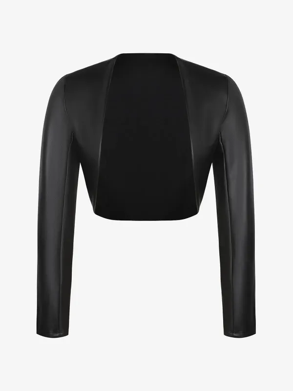Long Sleeve Faux Leather Bolero Jacket sold by Popilush