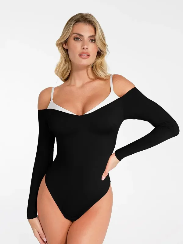 The Shapewear Bodysuit Long Sleeve Cold Shoulder sold by Popilush