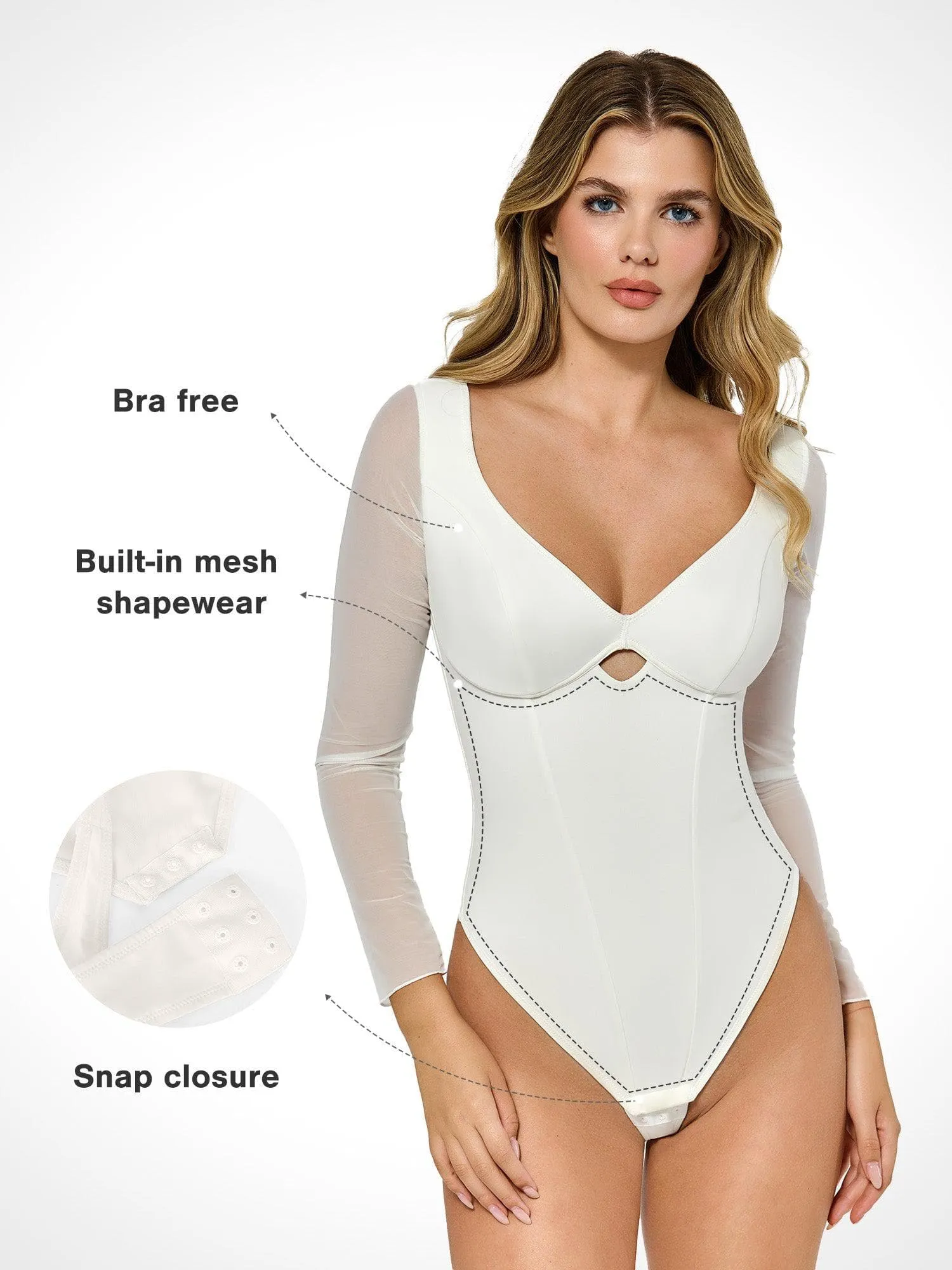 The Shapewear Bodysuit with Mesh Sleeves sold by Popilush product image thumbnail 2