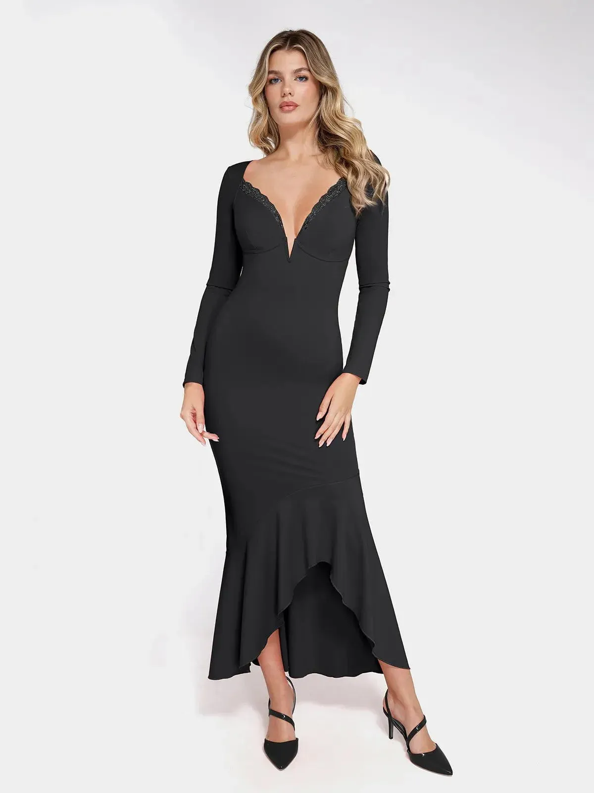 The Shapewear Dress Long Sleeve Mermaid Hem Lace Maxi sold by Popilush product image thumbnail 5