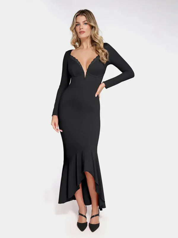 The Shapewear Dress Long Sleeve Mermaid Hem Lace Maxi made by Popilush