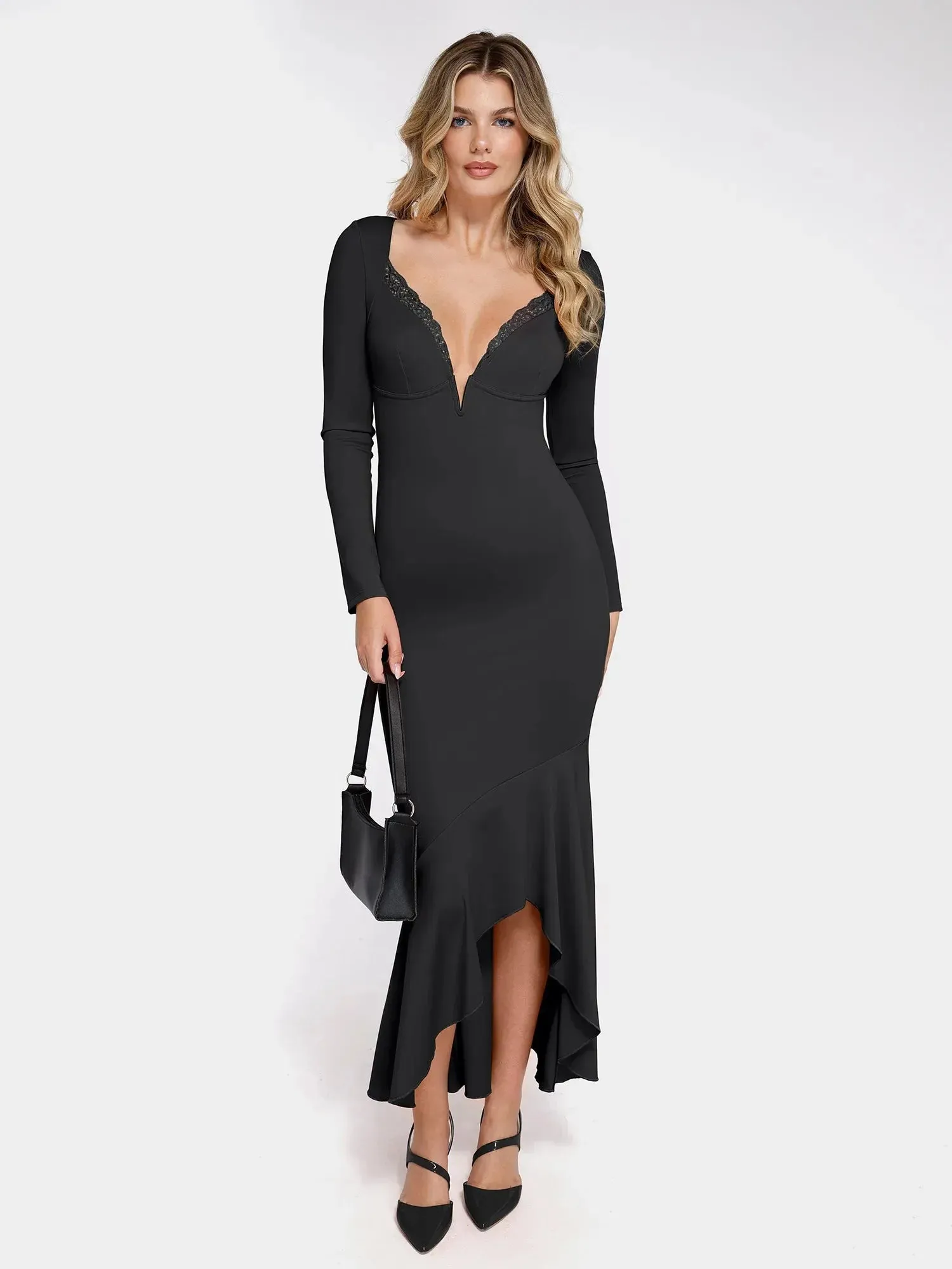 The Shapewear Dress Long Sleeve Mermaid Hem Lace Maxi sold by Popilush product image thumbnail 4