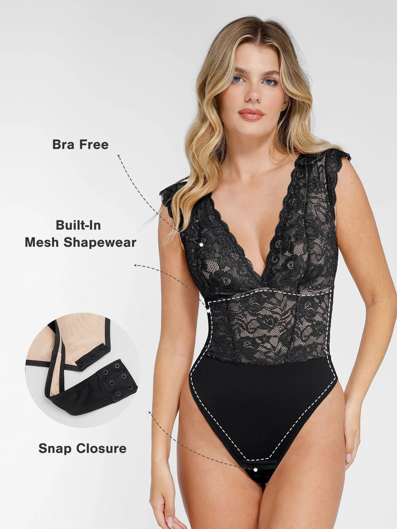 The Shapewear Bodysuit Sleeveless Lace V-Neck sold by Popilush product image thumbnail 2