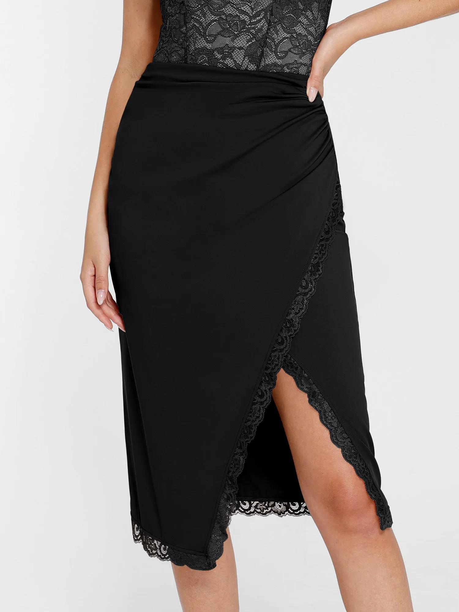 The Shapewear Skirt Lace Split Midi sold by Popilush