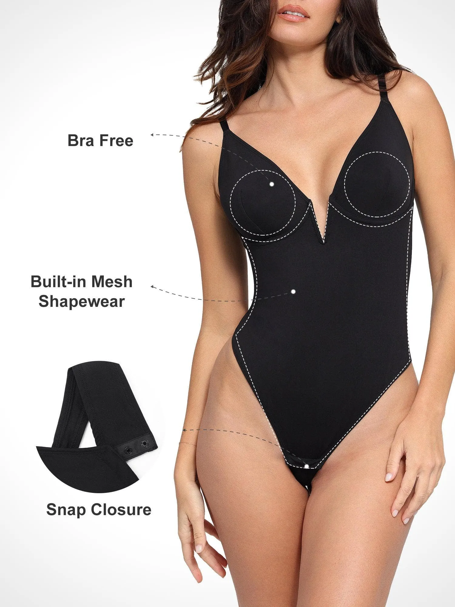 Deep-V Neck Low-Back Shapewear Thong Bodysuit sold by Popilush product image thumbnail 2