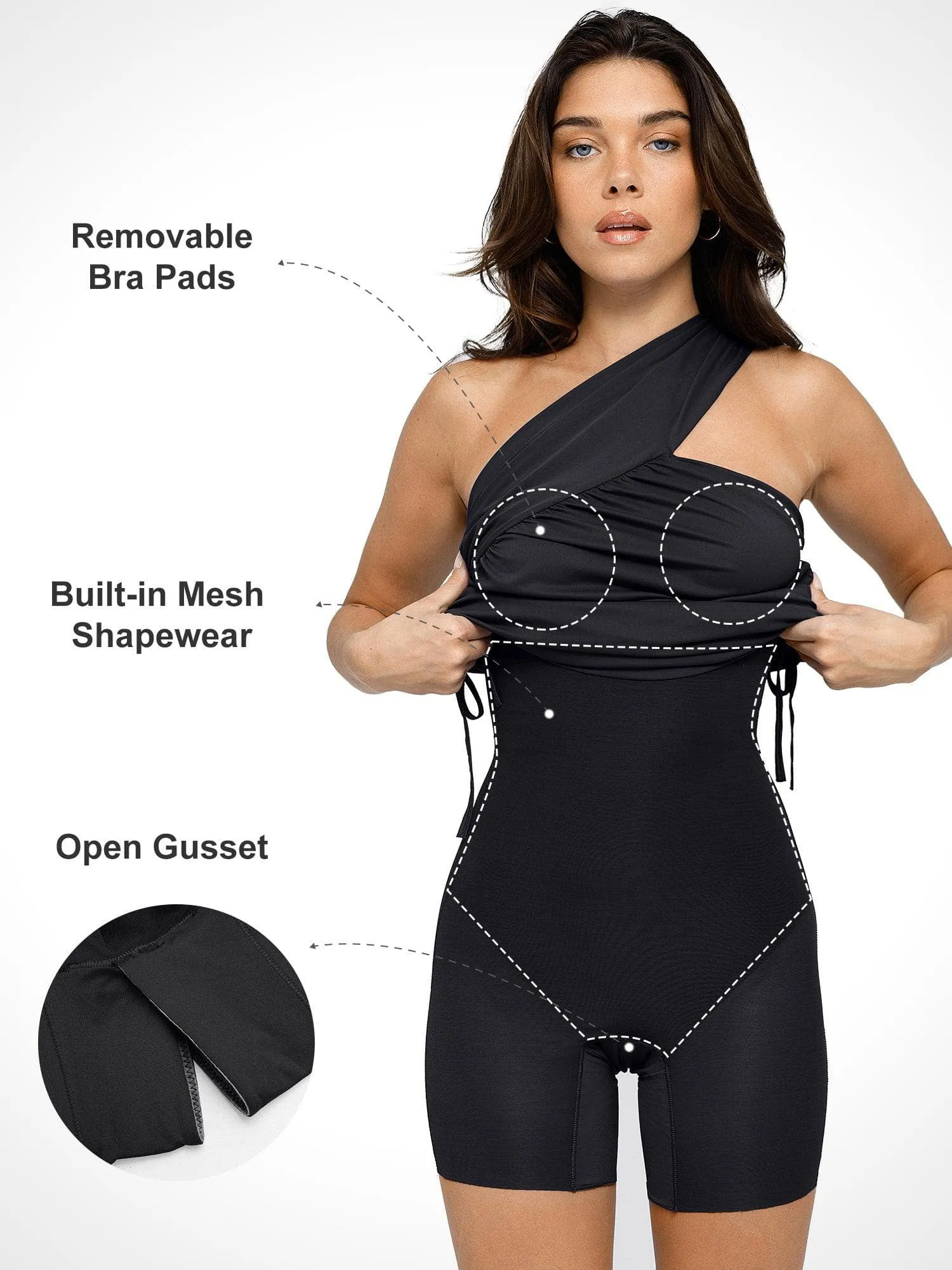 Bluetag Cooling Built-In Shapewear One Shoulder Ruched Midi Dress sold by Popilush product image thumbnail 2