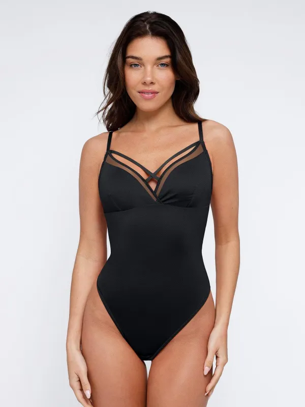 Sheer Mesh Shapewear Cut-Out Bodysuit sold by Popilush