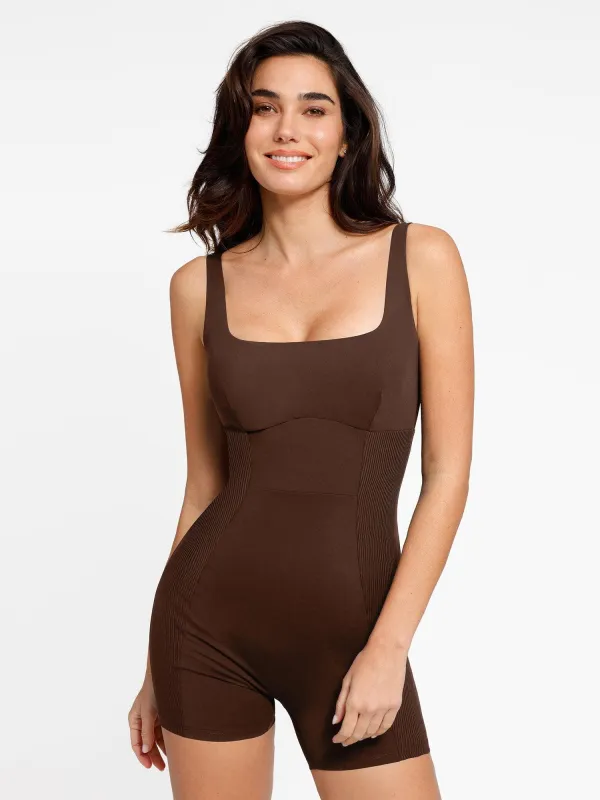 Square Neck Patchwork Shapewear Romper sold by Popilush