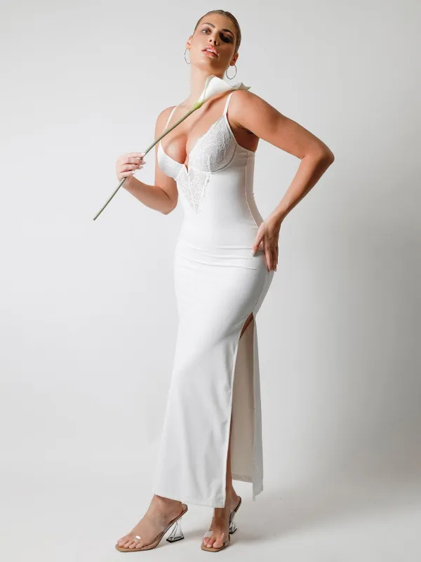 Built-in Shapewear Lace Slip Split Maxi Dress made by Popilush