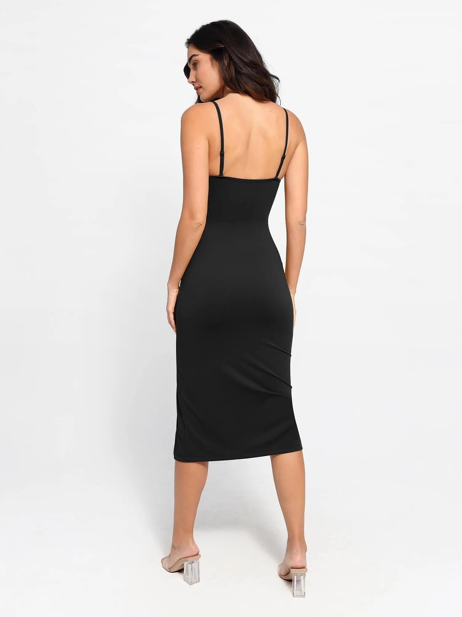 Built-In Shapewear Sheer Mesh Slip Split Midi Dress sold by Popilush product image thumbnail 4