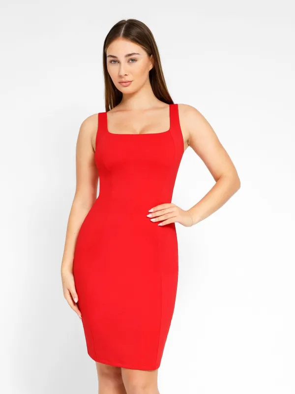 Workwear Built-In Shapewear Square Neck Sleeveless Dress made by Popilush