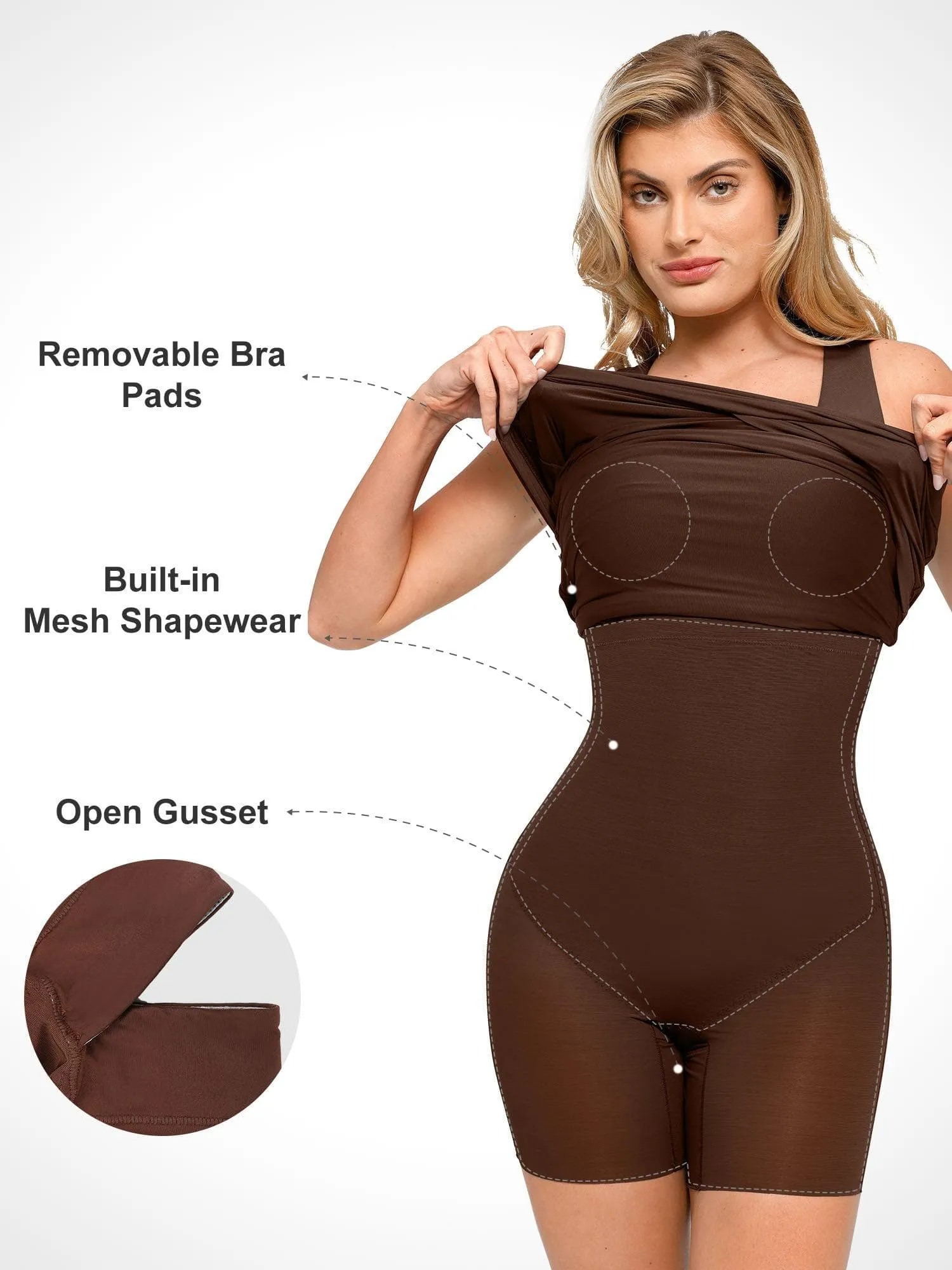 Built-In Shapewear Square Neck Ruched Sleeveless Dress sold by Popilush product image thumbnail 2