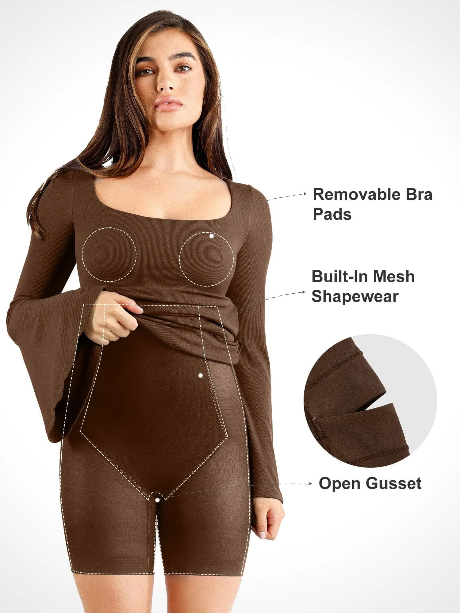 Built-In Shapewear Bell Sleeve Square-Neck Midi Dress sold by Popilush product image thumbnail 2