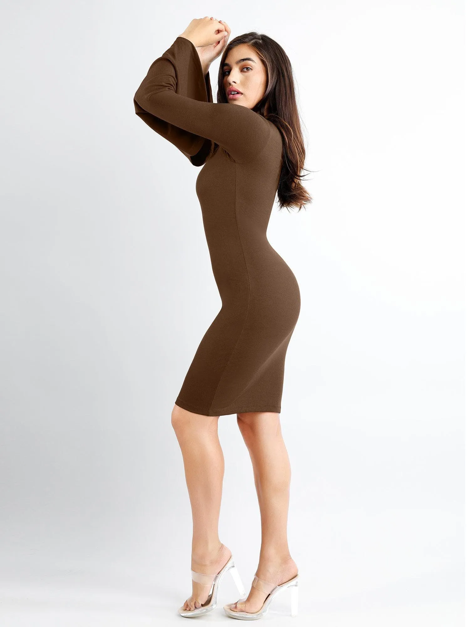 Built-In Shapewear Bell Sleeve Square-Neck Midi Dress sold by Popilush product image thumbnail 3