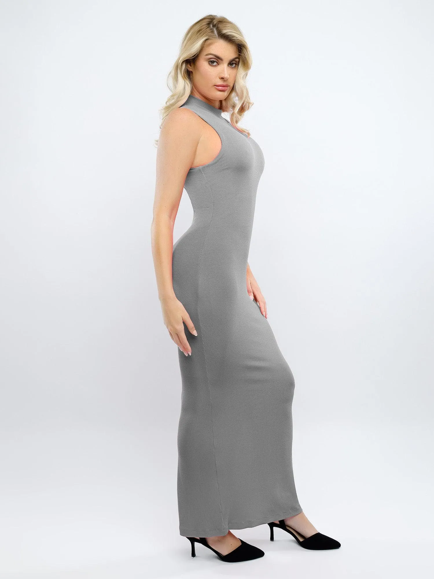 Built-In Shapewear Mock Neck Modal Dresses sold by Popilush product image thumbnail 3