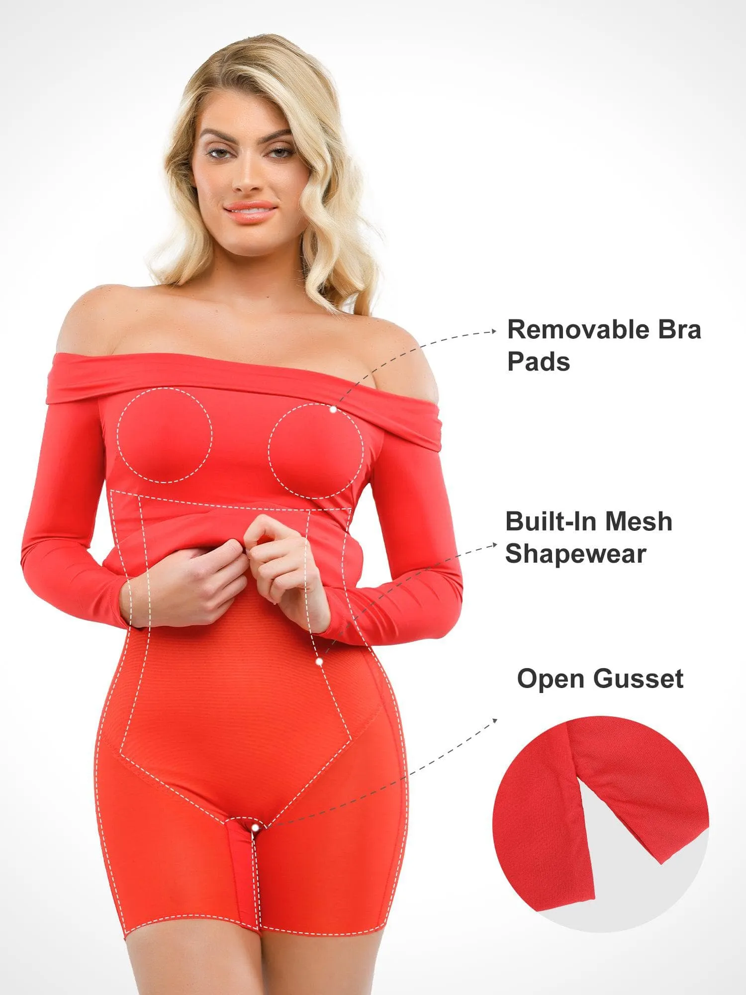Built-In Shapewear Off Shoulder Long Sleeve Midi Dress sold by Popilush product image thumbnail 2