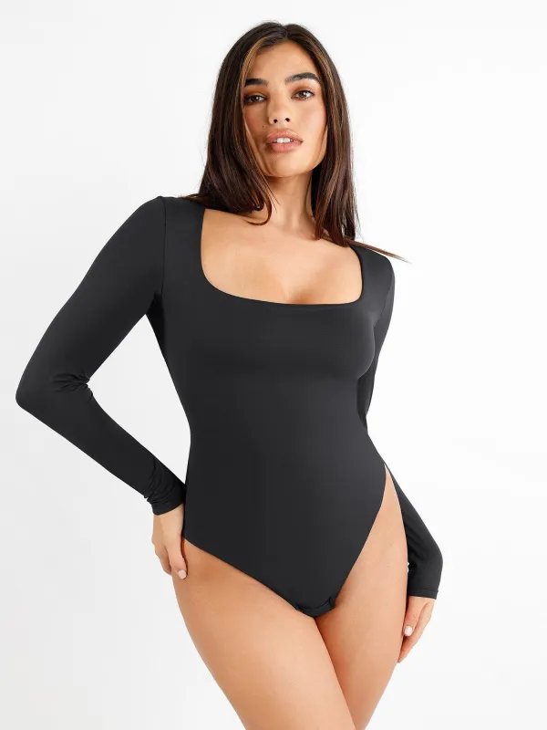 CloudSense Seamless Square-Neck Long-Sleeve Bodysuit sold by Popilush