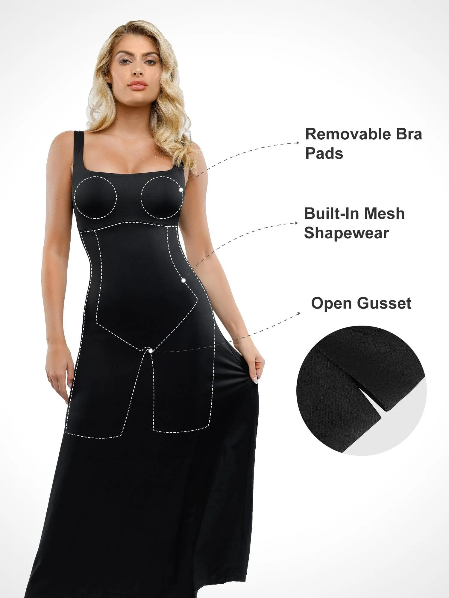 Built-In Shapewear Square Neck Sleeveless Maxi Dress sold by Popilush product image thumbnail 2