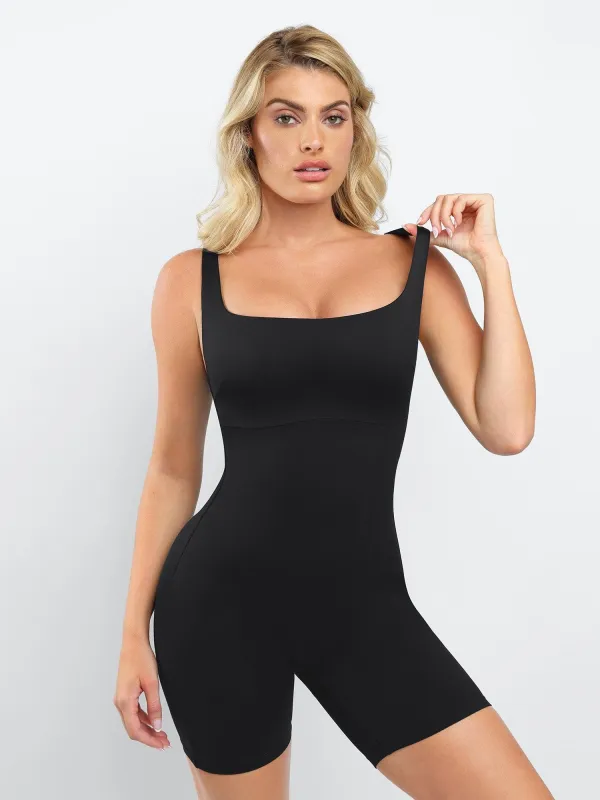 Built-In Shapewear Square-Neck Thigh Slimming Workout Romper sold by Popilush