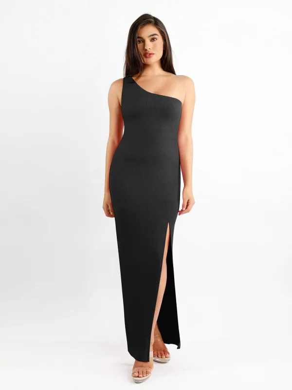 Built-In Shapewear One Shoulder Split Modal Maxi Dress sold by Popilush