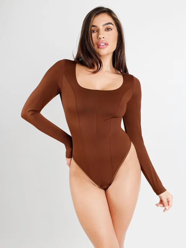 Long Sleeve Shapewear Thong Bodysuit sold by Popilush